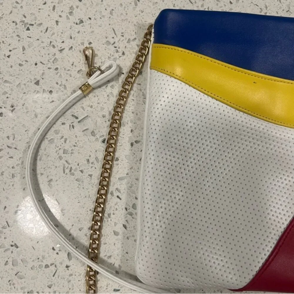 VINTAGE 90s Leather Colorblock Crossbody Bag or Clutch wTWO Detachable Straps - Picture 2 of 10